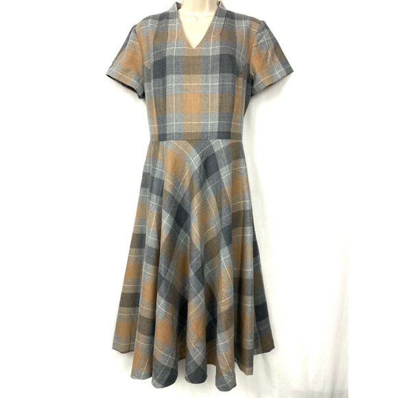Pendleton Dresses & Skirts - Pendleton Virgin Wool Dress 14 Gray Tan Plaid Midi